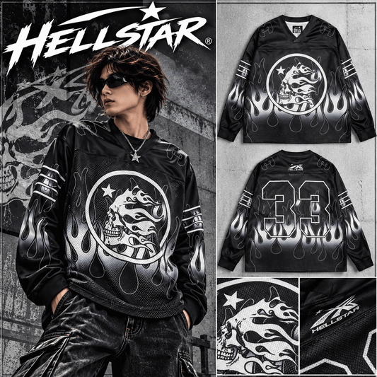 Hellstar ヘルスター メッシュ 長袖 Vネック トップス ブラック