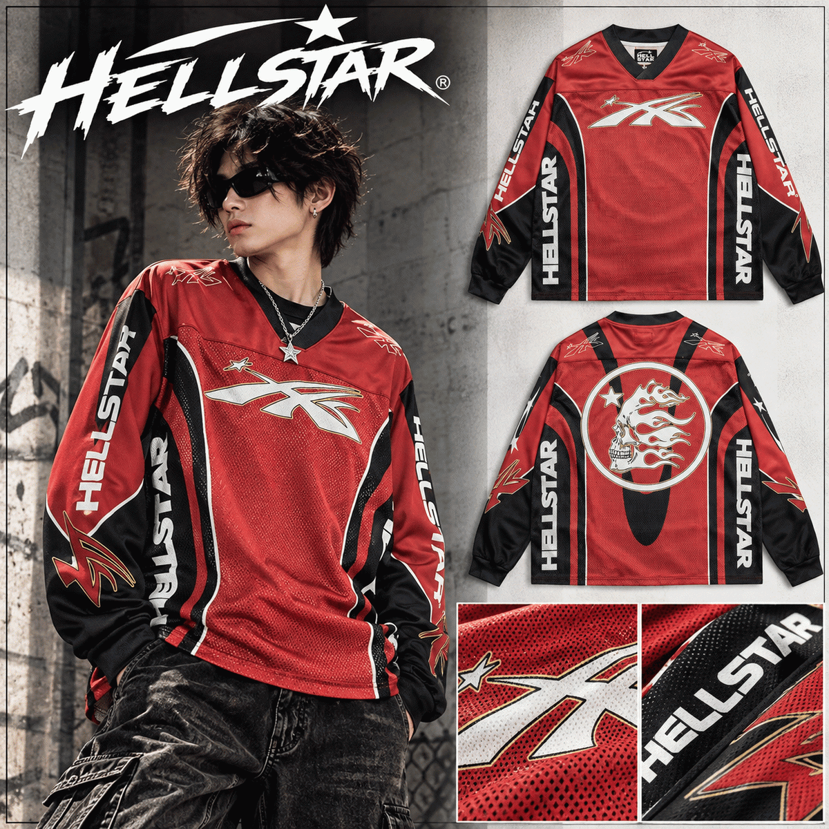 HELLSTAR ヘルスター 長袖スポーツジャージ レッド