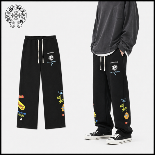 CHROME HEARTS クロムハーツ スマイルグラフィック刺繍 ヘビーウェイト スウェットパンツ ブラック 420g