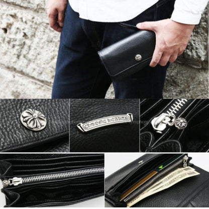 CHROME HEARTS クロムハーツ ジュディウォレット クロスボタン ブラック ヘビーレザー 長財布 レザーウォレット 財布 メンズ レディース CHROMEBAGS004