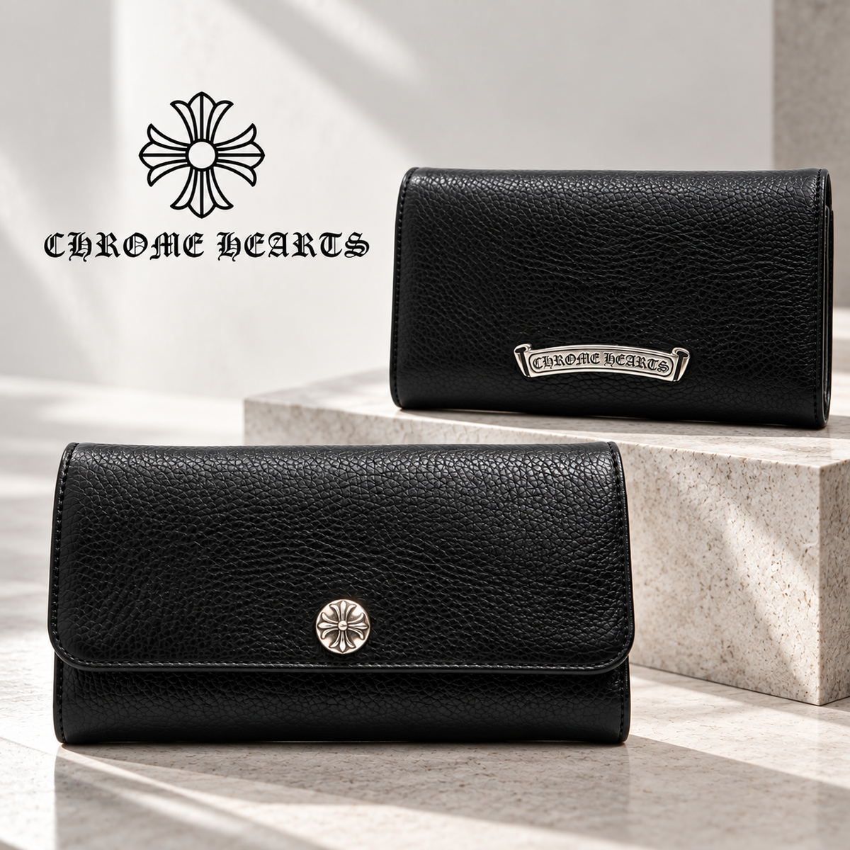 CHROME HEARTS クロムハーツ ジュディウォレット クロスボタン ブラック ヘビーレザー 長財布 レザーウォレット 財布 メンズ レディース CHROMEBAGS004