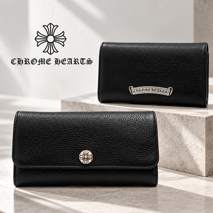 CHROME HEARTS クロムハーツ ジュディウォレット クロスボタン ブラック ヘビーレザー 長財布 レザーウォレット 財布 メンズ レディース CHROMEBAGS004