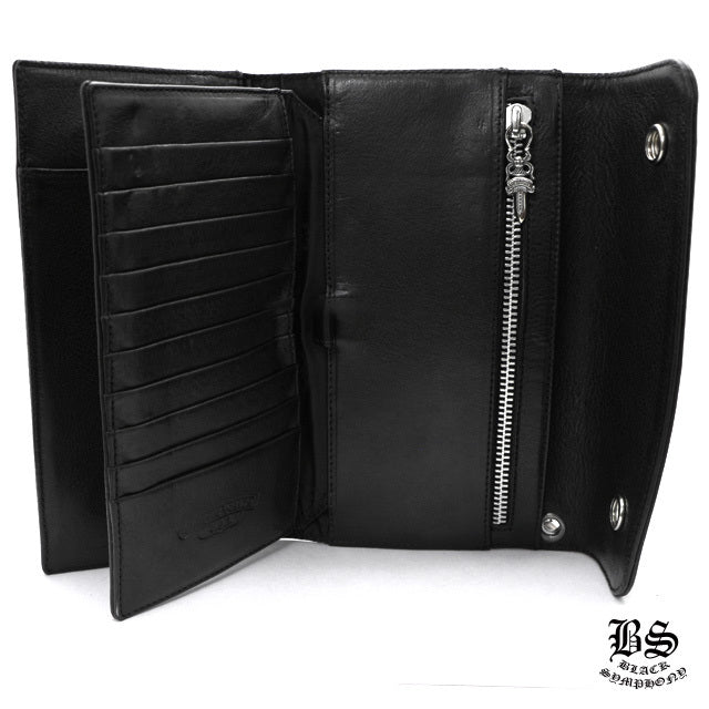 CHROME HEARTS クロムハーツ ウェーブウォレット クロスボタン ブラック ヘビーレザー 長財布 レザーウォレット 財布 メンズ レディース CH2010