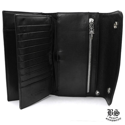 CHROME HEARTS クロムハーツ ウェーブウォレット クロスボタン ブラック ヘビーレザー 長財布 レザーウォレット 財布 メンズ レディース CH2010