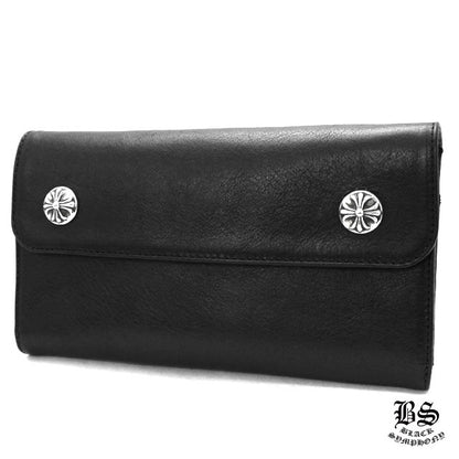 CHROME HEARTS クロムハーツ ウェーブウォレット クロスボタン ブラック ヘビーレザー 長財布 レザーウォレット 財布 メンズ レディース CH2010