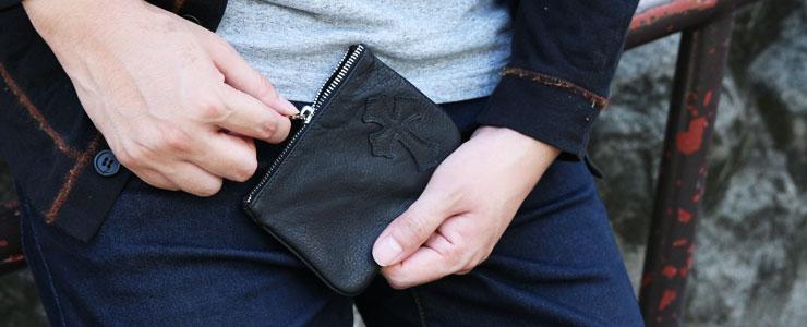 CHROME HEARTS クロムハーツ コインパース 1クロスパッチ ブラック ヘビーレザー レザーウォレット 財布 メンズ レディース CH2007