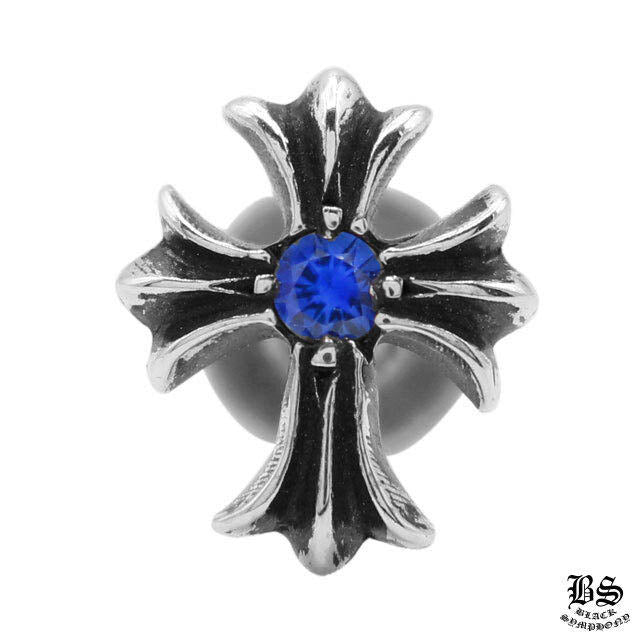 CHROME HEARTS クロムハーツ CHクロス スタッドピアス ブルーサファイア 925シルバー 片耳 ユニセックス