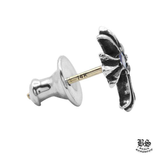 CHROME HEARTS クロムハーツ CHクロス スタッドピアス ブルーサファイア 925シルバー 片耳 ユニセックス