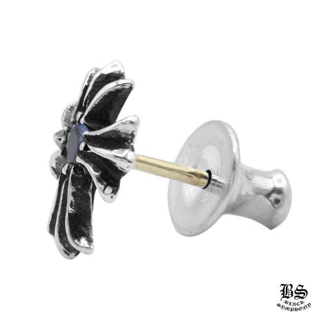 CHROME HEARTS クロムハーツ CHクロス スタッドピアス ブルーサファイア 925シルバー 片耳 ユニセックス