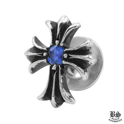 CHROME HEARTS クロムハーツ CHクロス スタッドピアス ブルーサファイア 925シルバー 片耳 ユニセックス