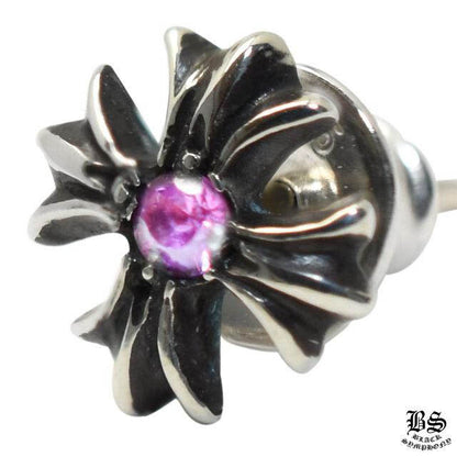 CHROME HEARTS クロムハーツ CHプラス スタッドピアス ピンクサファイア 925シルバー 片耳 ユニセックス