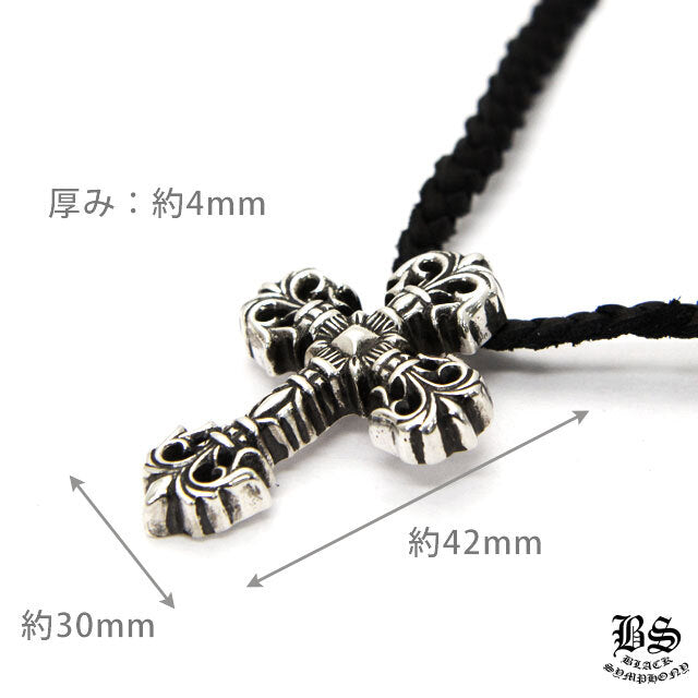 CHROME HEARTS クロムハーツ フィリグリークロス ペンダント XS 925シルバー レザーコード ネックレス