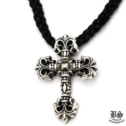 CHROME HEARTS クロムハーツ フィリグリークロス ペンダント XS 925シルバー レザーコード ネックレス