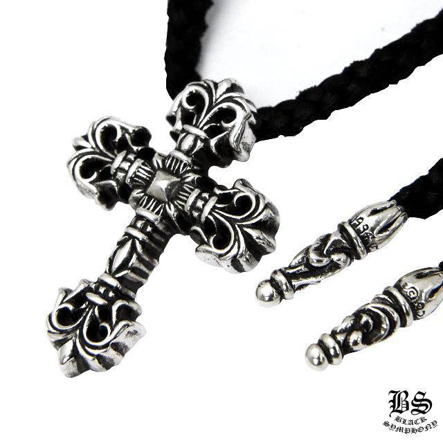 CHROME HEARTS クロムハーツ フィリグリークロス ペンダント XS 925シルバー レザーコード ネックレス
