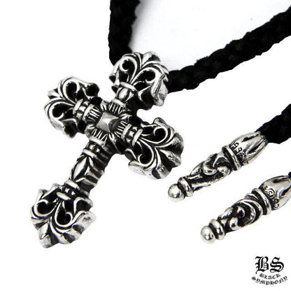 CHROME HEARTS クロムハーツ フィリグリークロス ペンダント XS 925シルバー レザーコード ネックレス