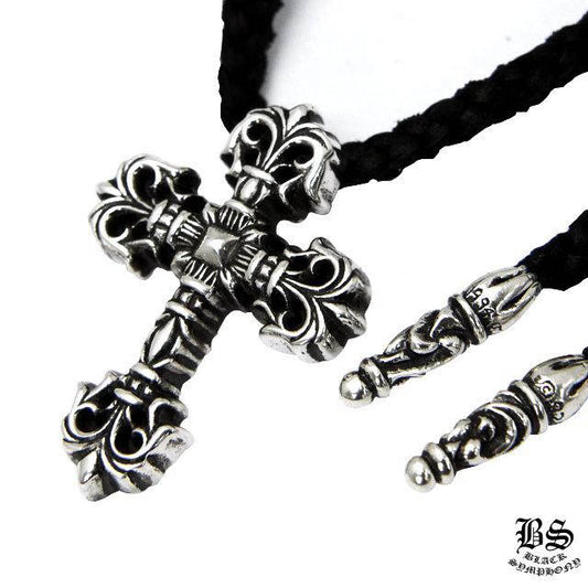 CHROME HEARTS クロムハーツ フィリグリークロス ペンダント XS 925シルバー レザーコード ネックレス