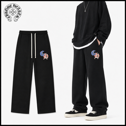CHROME HEARTS クロムハーツ ゴシックロゴ 星条旗刺繍 ヘビーウェイト スウェットパンツ ブラック 420g