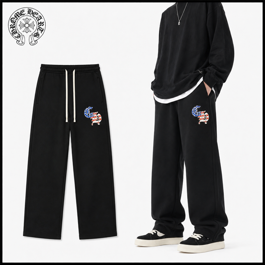 CHROME HEARTS クロムハーツ ゴシックロゴ 星条旗刺繍 ヘビーウェイト スウェットパンツ ブラック 420g