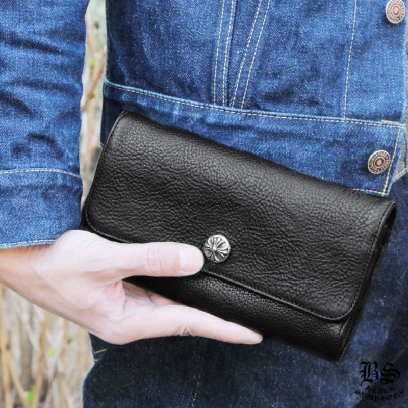 CHROME HEARTS クロムハーツ ジュディウォレット クロスボタン ブラック ヘビーレザー 長財布 レザーウォレット 財布 メンズ レディース CHROMEBAGS004