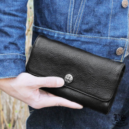 CHROME HEARTS クロムハーツ ジュディウォレット クロスボタン ブラック ヘビーレザー 長財布 レザーウォレット 財布 メンズ レディース CHROMEBAGS004