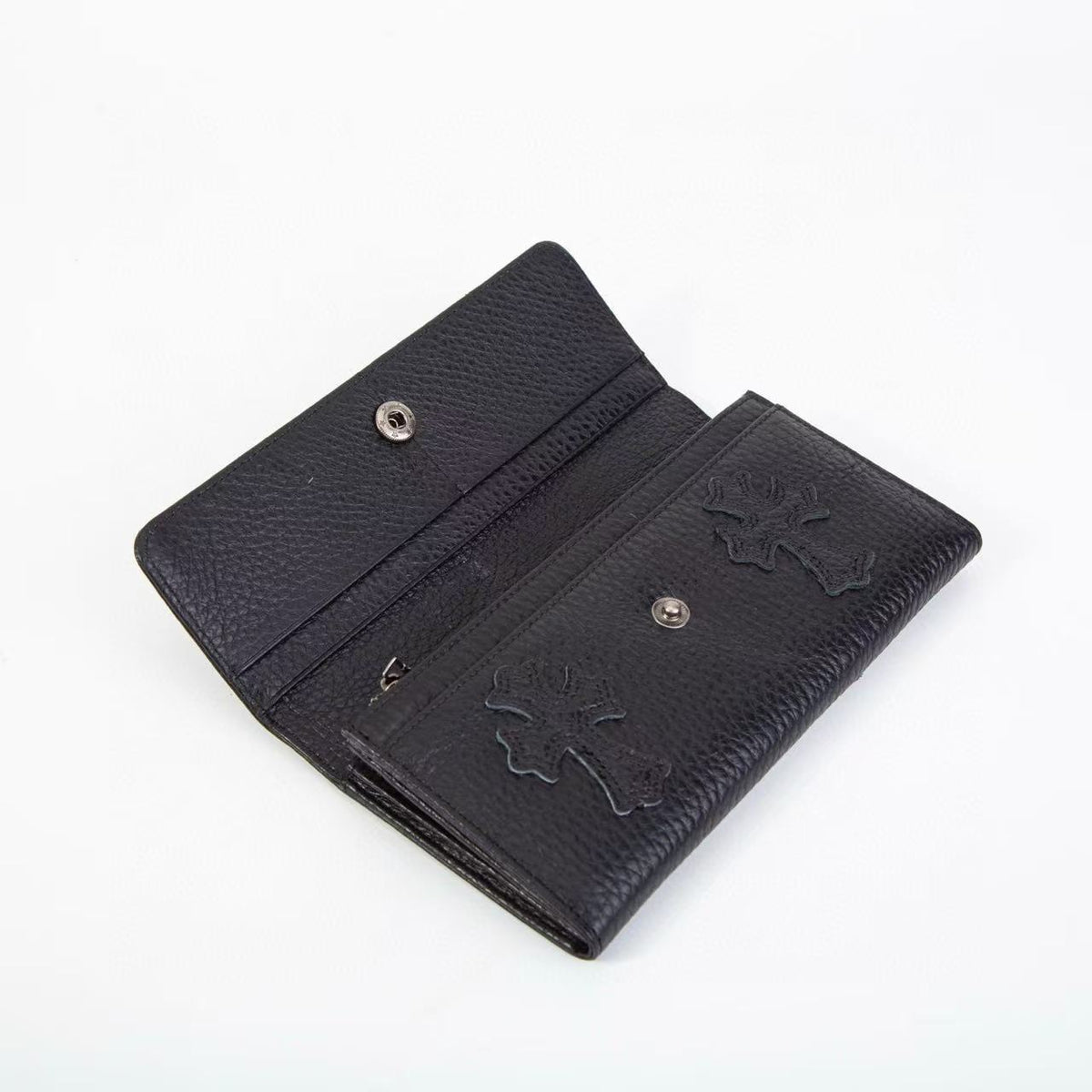 CHROME HEARTS クロムハーツ クロスパッチ ウェーブウォレット 三つ折り長財布 レザーウォレット 財布 メンズ レディース CHROMEWALLET001