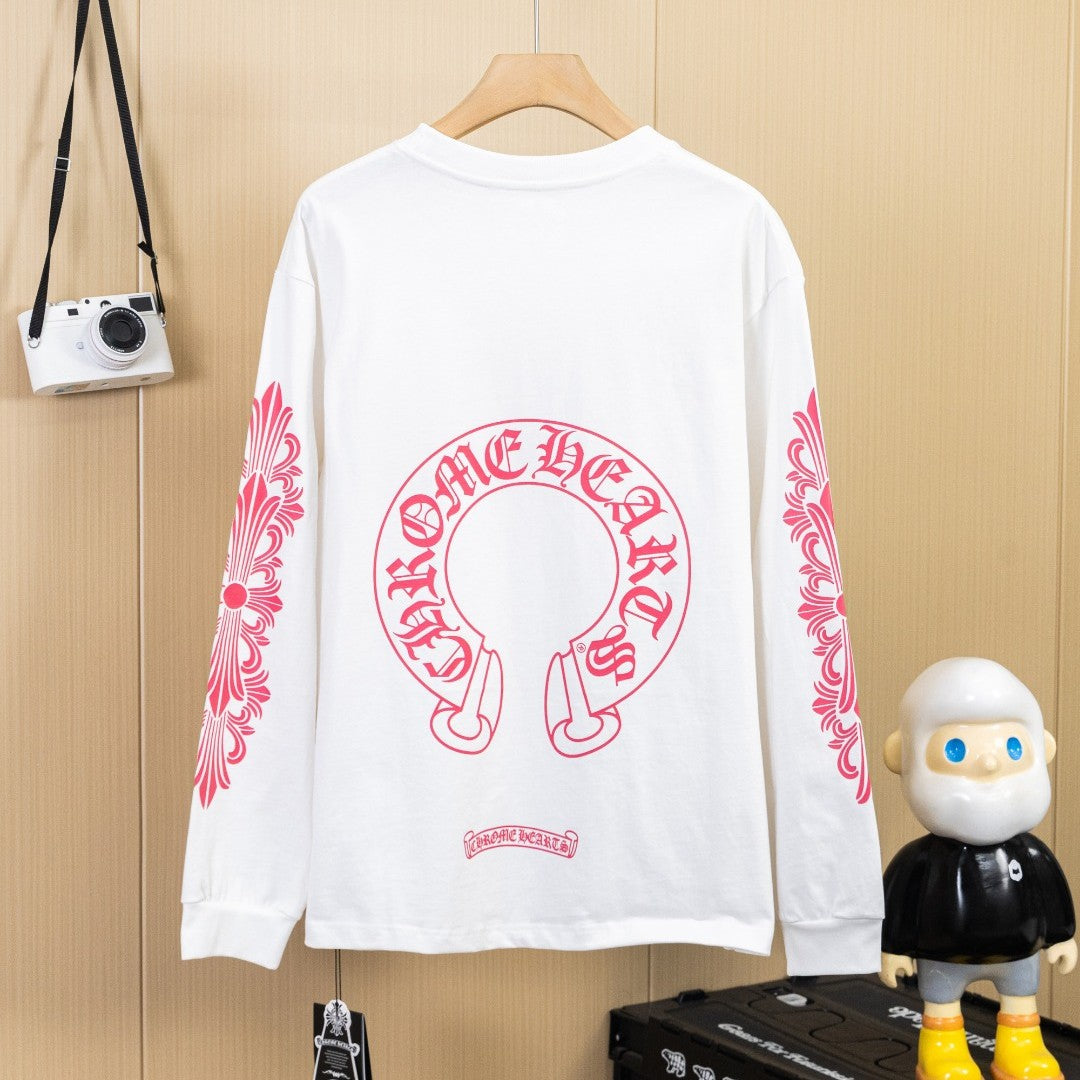 CHROME HEARTS クロムハーツ ウォッシュ加工 立体プリント ロングスリーブTシャツ ホワイト