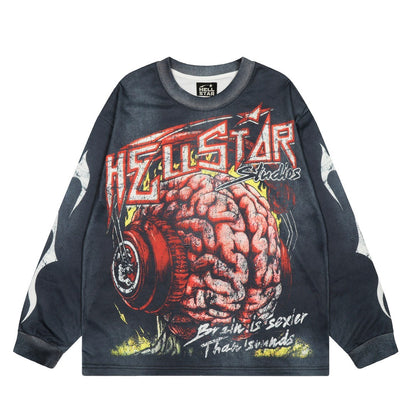 HELLSTAR ヘルスター ヴィンテージ加工 グラフィック ロングスリーブTシャツ ブラックグレー