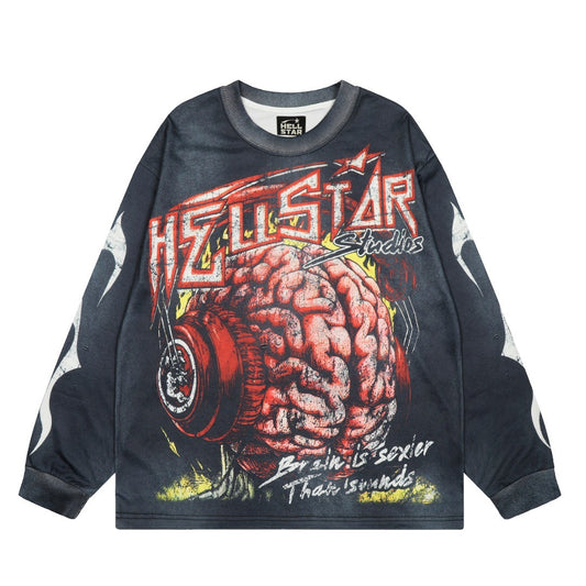 HELLSTAR ヘルスター ヴィンテージ加工 グラフィック ロングスリーブTシャツ ブラックグレー