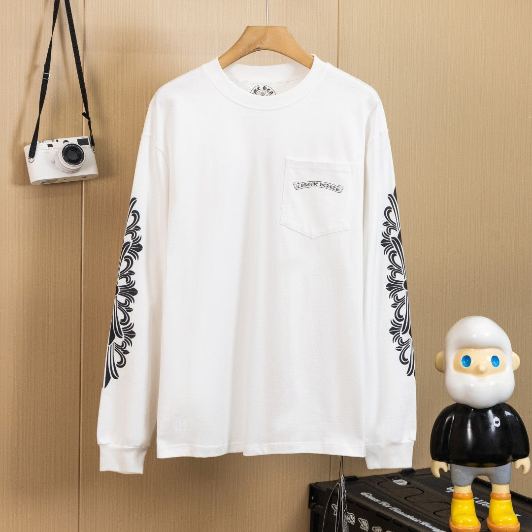 CHROME HEARTS クロムハーツ 手の込んだウォッシュ加工 立体プリント 長袖Tシャツ