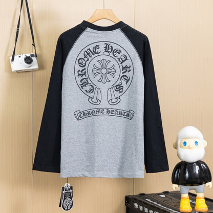 Chrome Hearts クロムハーツ 長袖Tシャツ ウォッシュ加工 立体プリント 杢グレー×ブラック