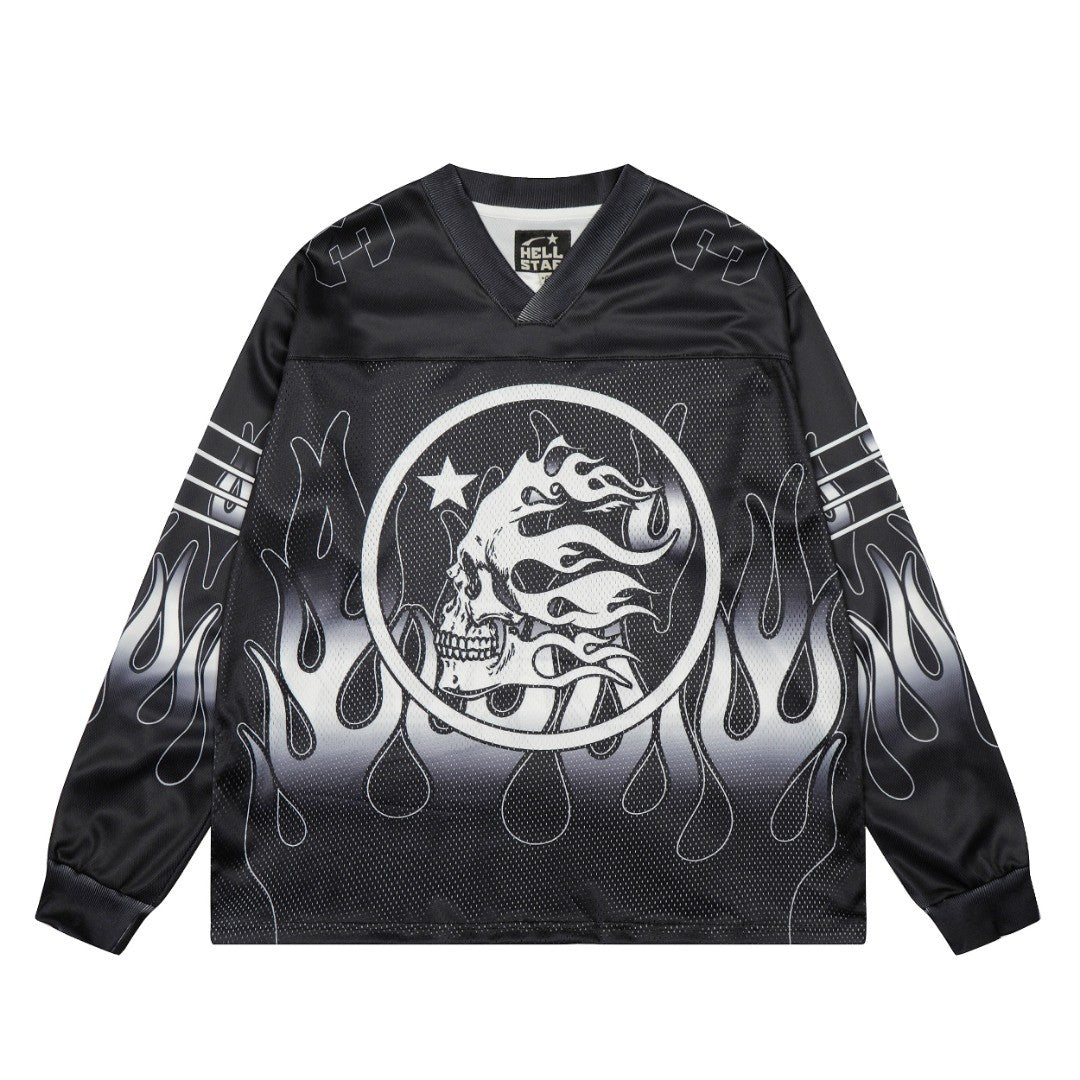 Hellstar ヘルスター メッシュ 長袖 Vネック トップス ブラック