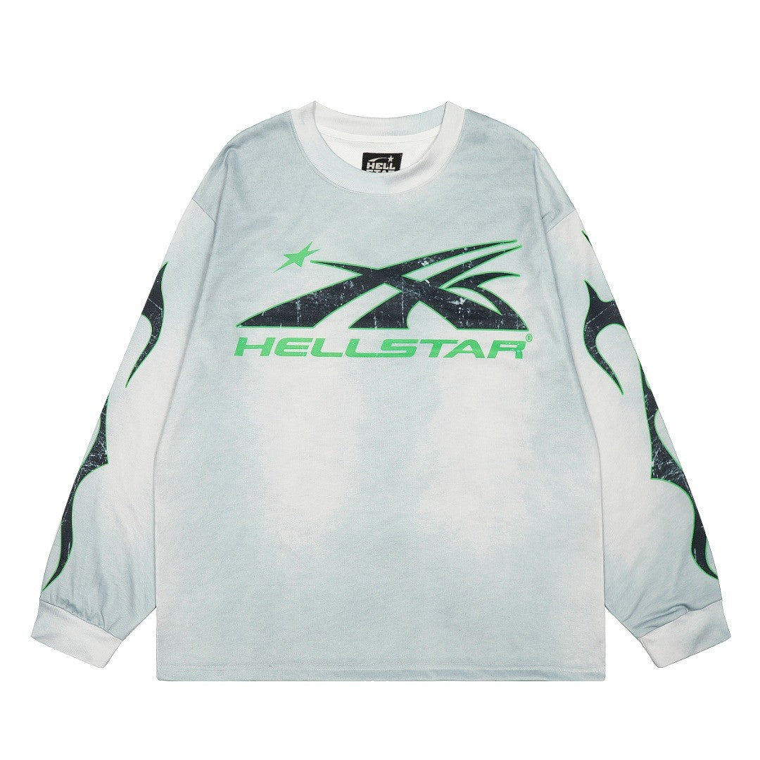 HELLSTAR ヘルスター ヴィンテージ加工 長袖Tシャツ ライトブルーグラデーション