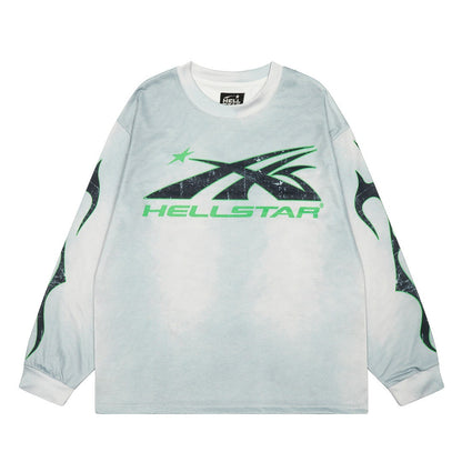 HELLSTAR ヘルスター ヴィンテージ加工 長袖Tシャツ ライトブルーグラデーション