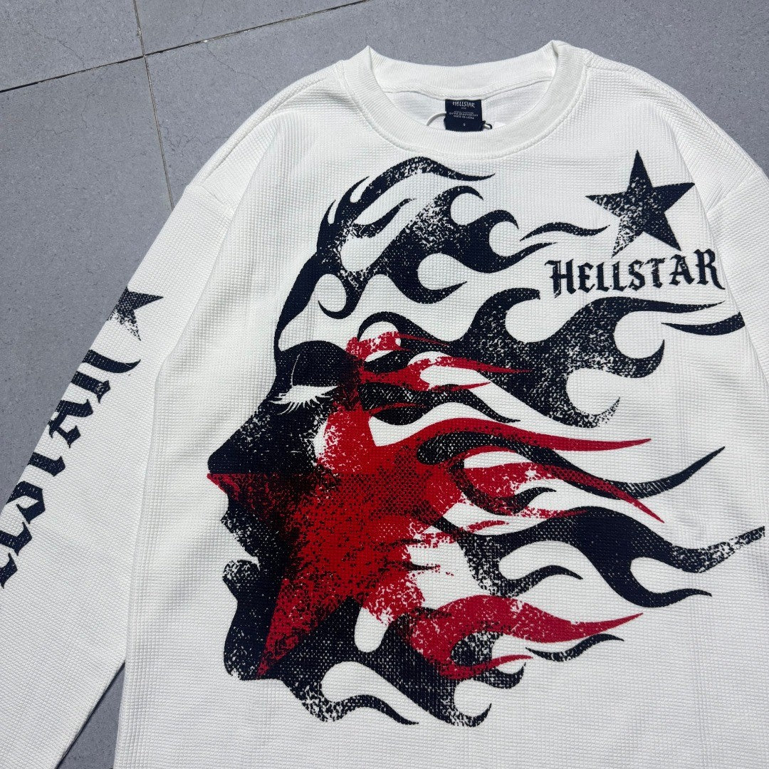Hellstar ヘルスター アメリカンヴィンテージ ワッフル生地 長袖Tシャツ 230 ホワイト