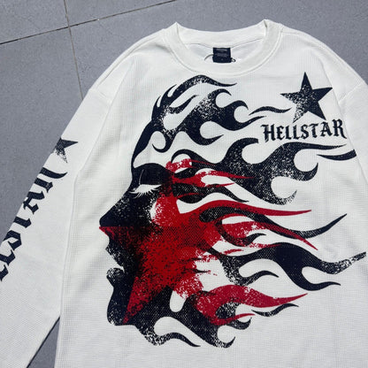 Hellstar ヘルスター アメリカンヴィンテージ ワッフル生地 長袖Tシャツ 230 ホワイト