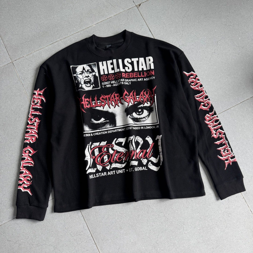 HELLSTAR ヘルスター アメリカンヴィンテージ ワッフル生地 長袖Tシャツ 233 ブラック