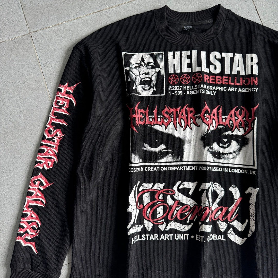 HELLSTAR ヘルスター アメリカンヴィンテージ ワッフル生地 長袖Tシャツ 233 ブラック