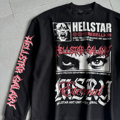 HELLSTAR ヘルスター アメリカンヴィンテージ ワッフル生地 長袖Tシャツ 233 ブラック