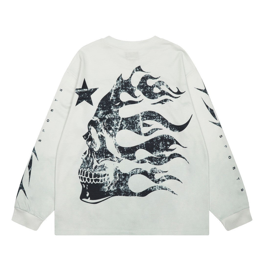 HELLSTAR ヘルスター ブルドッグ アートプリント 長袖Tシャツ ミルキーホワイト
