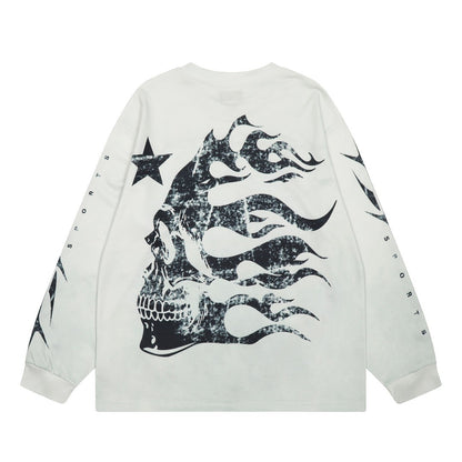 HELLSTAR ヘルスター ブルドッグ アートプリント 長袖Tシャツ ミルキーホワイト