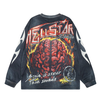 HELLSTAR ヘルスター ヴィンテージ加工 グラフィック ロングスリーブTシャツ ブラックグレー