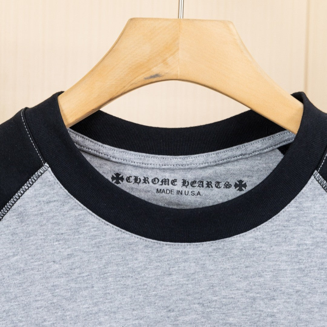 Chrome Hearts クロムハーツ 長袖Tシャツ ウォッシュ加工 立体プリント 杢グレー×ブラック