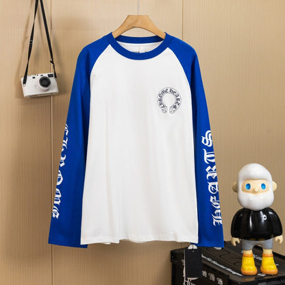 CHROME HEARTS クロムハーツ ウォッシュ加工 立体プリント ロングスリーブTシャツ ホワイト×ブルー