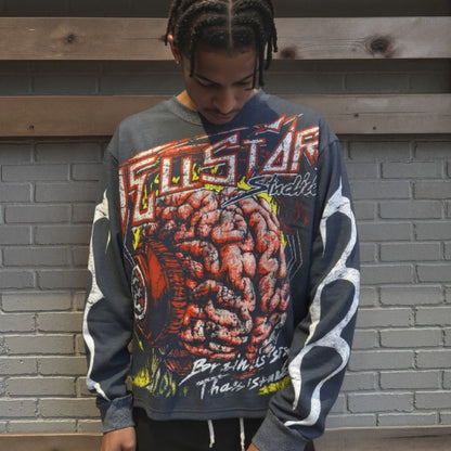 HELLSTAR ヘルスター ヴィンテージ加工 グラフィック ロングスリーブTシャツ ブラックグレー