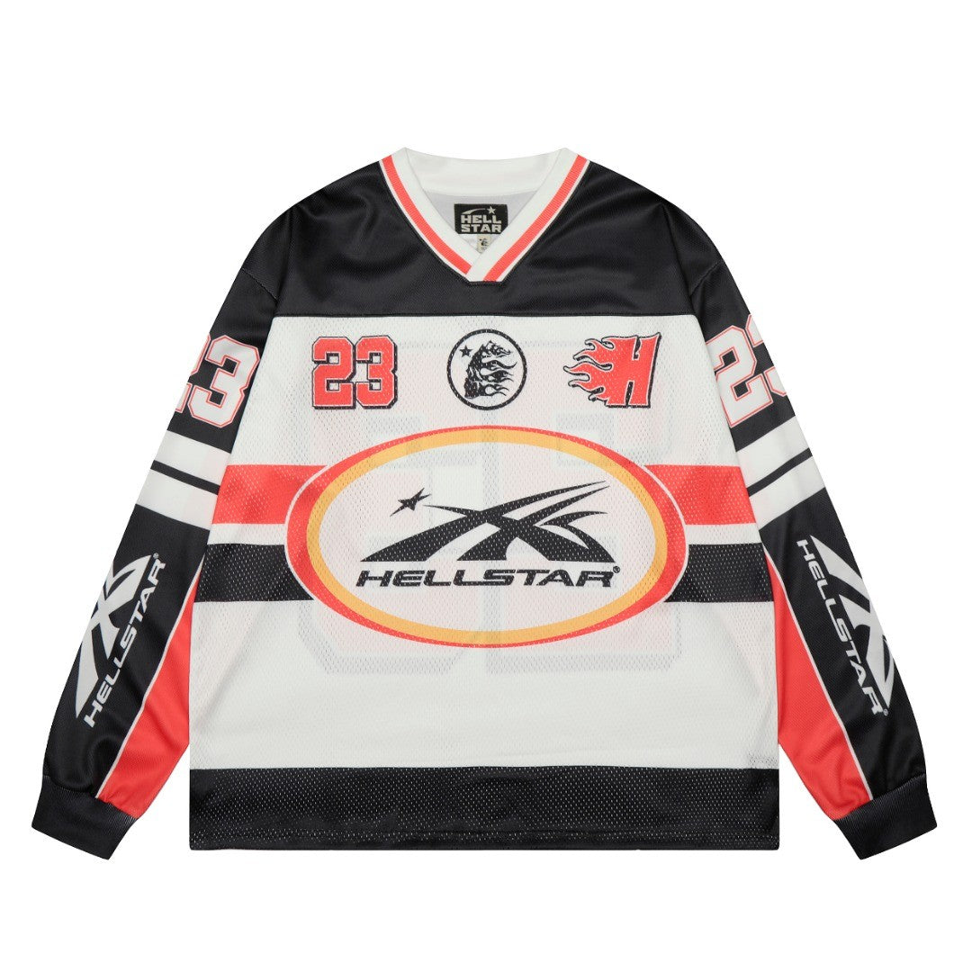 Hellstar ヘルスター レトロ アイスホッケー 長袖スポーツジャージ ブラック/ホワイト/レッド