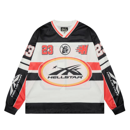 Hellstar ヘルスター レトロ アイスホッケー 長袖スポーツジャージ ブラック/ホワイト/レッド