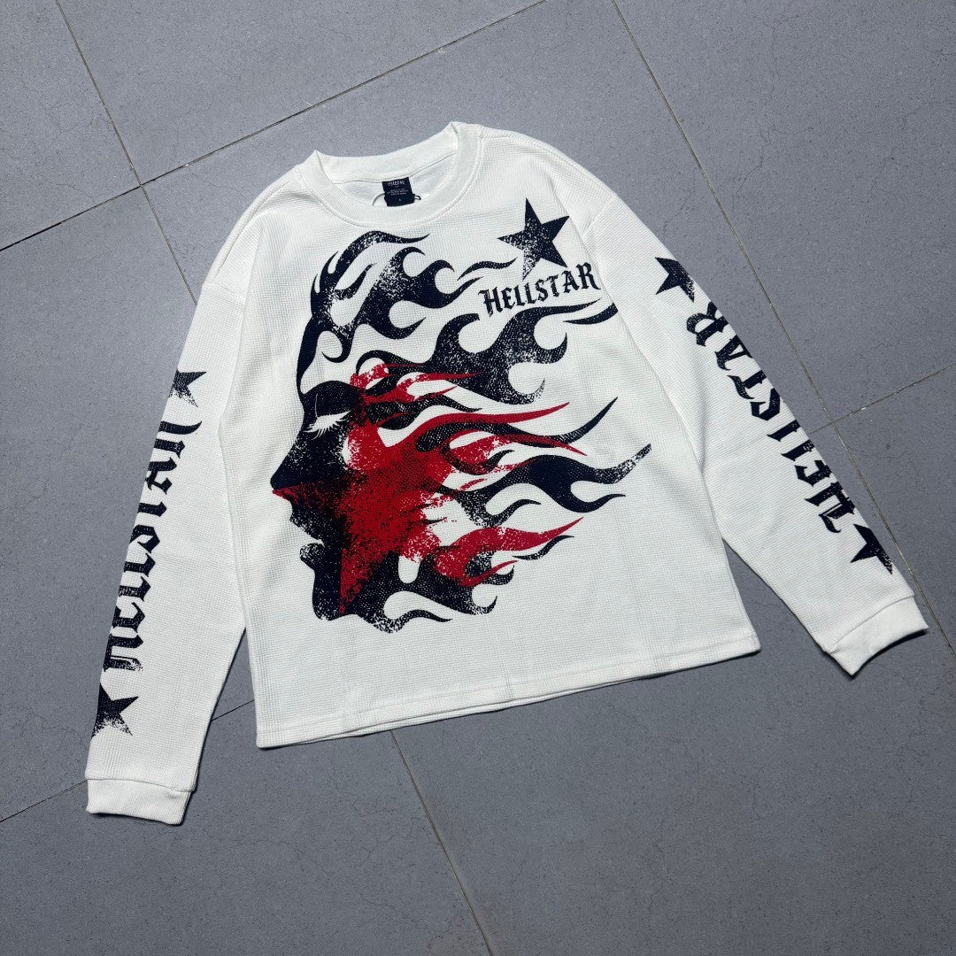 Hellstar ヘルスター アメリカンヴィンテージ ワッフル生地 長袖Tシャツ 230 ホワイト