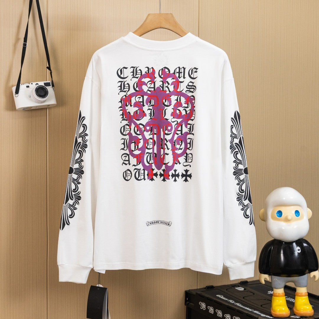 CHROME HEARTS クロムハーツ 手の込んだウォッシュ加工 立体プリント 長袖Tシャツ