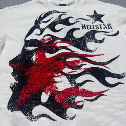Hellstar ヘルスター アメリカンヴィンテージ ワッフル生地 長袖Tシャツ 230 ホワイト