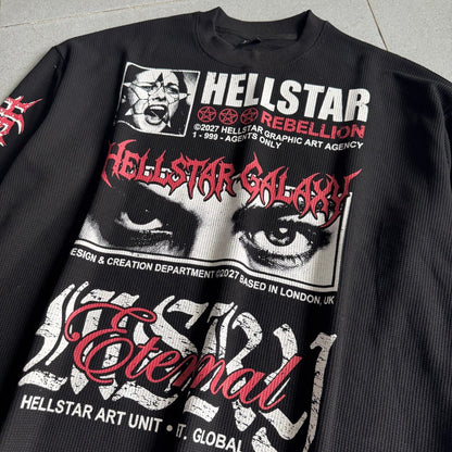 HELLSTAR ヘルスター アメリカンヴィンテージ ワッフル生地 長袖Tシャツ 233 ブラック